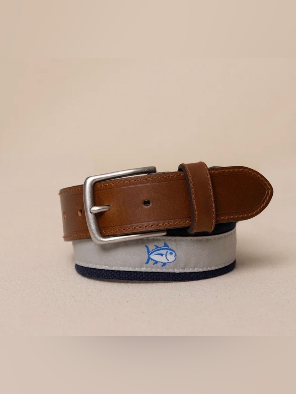 Southern Tide Men's Skipjack Ribbon Belt Seagull Grey Size 36